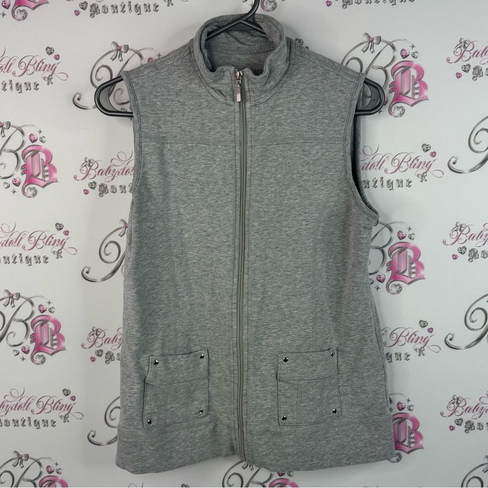 Karen Scott tank vest zip up silver grey Gray Sleeveless Jacket